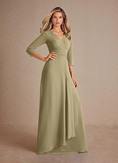 Azazie Mayfield Kleider für die Brautmutter A-Linie Plissee Chiffon Kleid Moosgrün image4