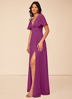 Azazie Kimber Bridesmaid Dresses Orchid A-Line Flounce Sleeve Chiffon Dress image9