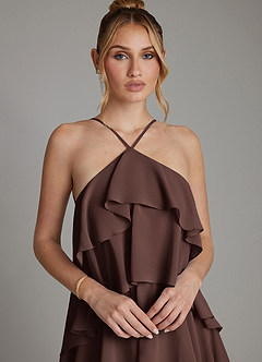 Azazie Deena Bridesmaid Dresses Ganache A-Line Ruched Chiffon Dress image3