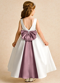 Azazie Cherry Flower Girl Dresses Ivory Vintage Mauve Ball-Gown Pleated Matte Satin Dress image1