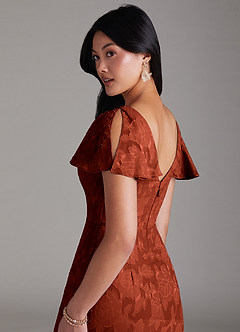 Azazie Soren Brudtärnklänningar Klä av A-Linje i Blommig Utbrändhet Plisserad Kastanjebrunt image5