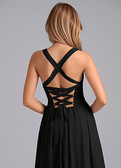 Azazie Francis Bridesmaid Dresses Black A-Line Corset Chiffon Dress image7