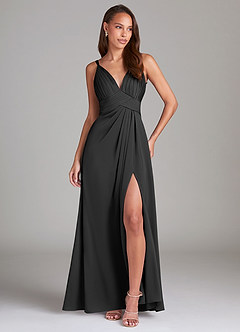Azazie Maren Allure Bridesmaid Dresses Black A-Line Lace Stretch Satin Dress image3