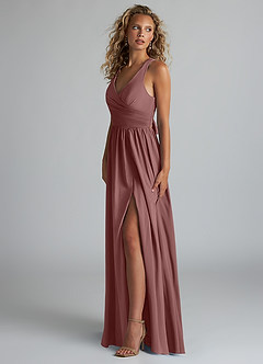 Azazie Kecia Final Sale Desert Rose A-Line V-Neck Stretch Chiffon Dress image3