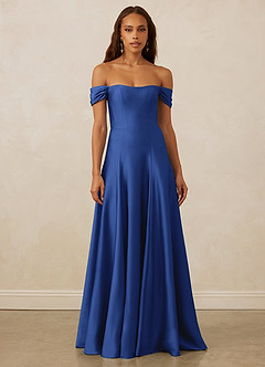 Christian Siriano Bridal for Azazie 1002 Brautjungfernkleider Wandelbar A-Linie Schulterfrei Stretch-Satin Kleid Königsblau image2