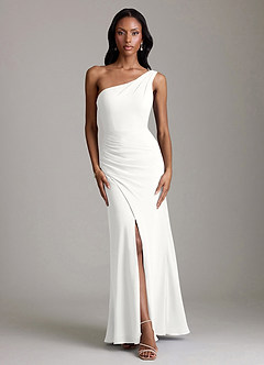 Azazie Madelyn Bridesmaid Dresses White Mermaid One Shoulder Chiffon Convertible Dress image7