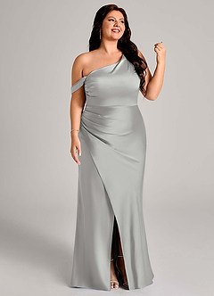 Azazie Madelyn Bridesmaid Dresses Silver Mermaid One Shoulder Stretch Satin Convertible Dress image13
