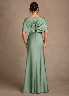 Azazie Dosia Moeder van de bruid jurken Kolom Jurk van Stretch Satijn Geplooid Matcha image3