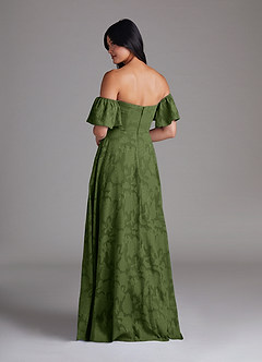 Azazie Sue Bridesmaid Dresses Olive A-Line Off the Shoulder Floral Burnout Convertible Dress image4