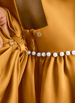 Azazie Daisies Flower Girl Dresses Butterscotch Ball-Gown Bow Matte Satin Dress image8