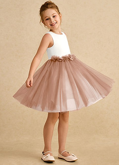 Azazie Louisa Flower Girl Dresses Ivory Champagne Rose A-Line Sleeveless Tulle Dress image3