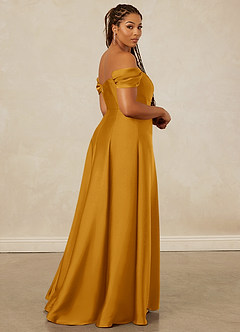 Christian Siriano Bridal for Azazie 1002 Bridesmaid Dresses Butterscotch A-Line Off the Shoulder Stretch Satin Convertible Dress image15