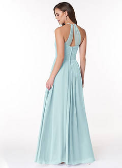 Azazie Ginger Bridesmaid Dresses Sea Glass A-Line Halter Pleated Chiffon Dress image4