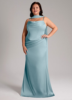 Azazie Sorrel Bridesmaid Dresses Moody Blue Mermaid Strapless Stretch Satin Convertible Dress image7