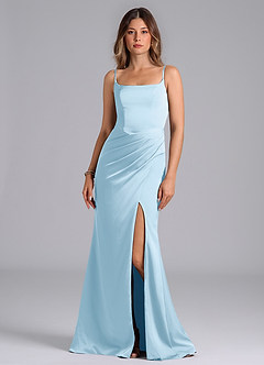 Azazie Donielle Vestidos de damas de honor Vestido de Azul Cielo de Satén Elástico de Corte Sirena con Corsé image3