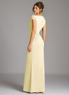 Azazie Nazanin Robes de demoiselle d'honneur Robe Sirène en Jersey extensible de qualité supérieure Épaule décolletée Sorbet Citron image6
