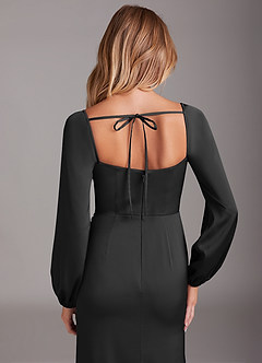 Azazie Charissa Bridesmaid Dresses Black Sheath Long Sleeve Stretch Satin Dress image2