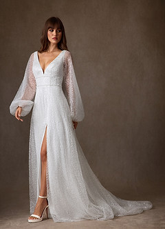 Azazie Gaia Abiti da Sposa Abito A-Line in Perline con Scollo a V Bianco Diamante image1