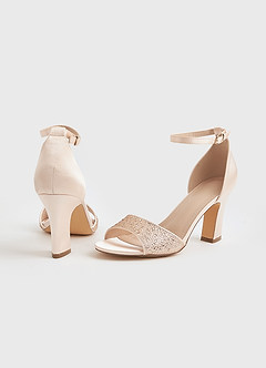 front Rhinestone Strap Block Heel Sandals