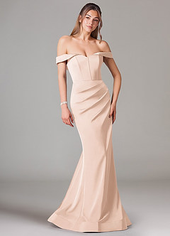 Azazie Everly Vestidos de damas de honor Vestido de Rosa Rubor de Satén Elástico de Corte Sirena Convertible con Vestidos sin tirantes image1