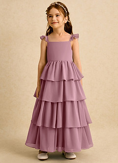 Azazie Boba Flower Girl Dresses Vintage Mauve A-Line Square Neckline Chiffon Dress image4