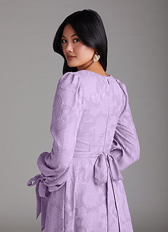 Azazie Leonia Bridesmaid Dresses Lilac A-Line Long Sleeve Floral Burnout Dress image5