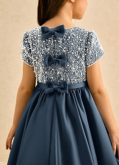 Azazie Cashew Flower Girl Dresses Neptune Ball-Gown with Sleeves Matte Satin Dress image7