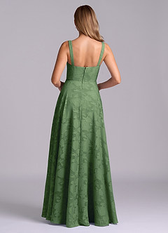 Azazie Shaude Bridesmaid Dresses Eucalyptus A-Line Pleated Floral Burnout Dress image2