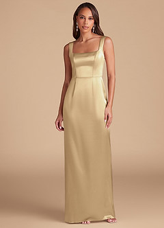 Azazie Flori Brautjungfernkleider Etui Seitliche Cut-Outs Metallischer Satin Kleid Champagner image2