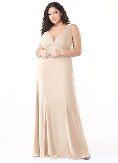 Azazie Christiana Bridesmaid Dresses White Alabaster A-Line V-Neck Pleated Chiffon Dress image7
