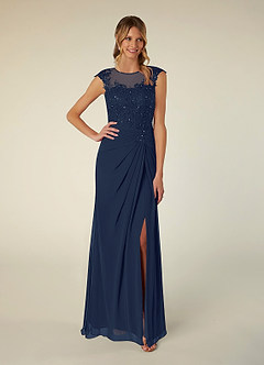 Azazie Libby Mother of the Bride Dresses Dark Navy A-Line Scoop Sequins Chiffon Dress image1