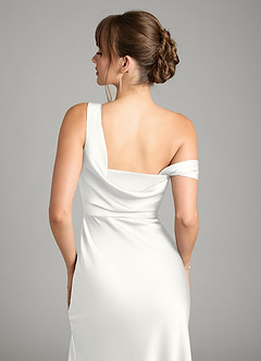 Azazie Madelyn Bridesmaid Dresses White Mermaid One Shoulder Stretch Satin Convertible Dress image7