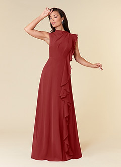 Azazie Narine Mère de la mariée Robes Robe Trapèze en Mousseline de soie Encolure haute plissée Rouille image1