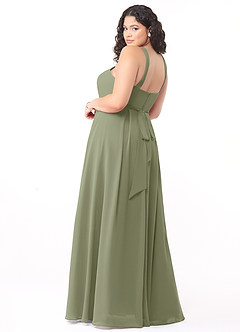 Azazie Dixie At-home Try On Dresses Agave A-Line Halter Pleated Chiffon Dress image9