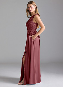 Azazie Elly Brautjungfernkleider A-Linie Spitze Stretch-Satin Kleid Wüstenrose image4