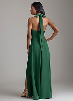 Azazie Tracie Bridesmaid Dresses Dark Green A-Line Side Slit Stretch Satin Dress image2