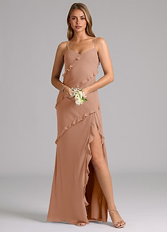 Azazie Nancie Jurken voor bruidsmeisjes Jurk van Chiffon met Zeemeermin Ruches Champagne Roos image8