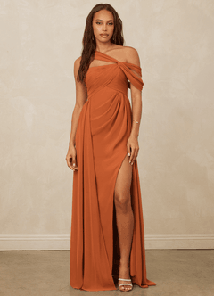 Christian Siriano Bridal for Azazie 1014 Bridesmaid Dresses Cinnamon A-Line Off the Shoulder Chiffon Dress image4