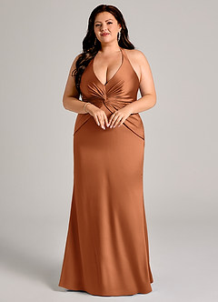 Azazie Valerie 신부 들러리 드레스 인어 주름진 스트레치 새틴 바닥 길이 드레스 image9