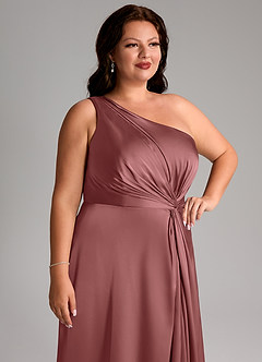 Azazie Brooke Bridesmaid Dresses Amethyst A-Line One Shoulder Stretch Satin Dress image13