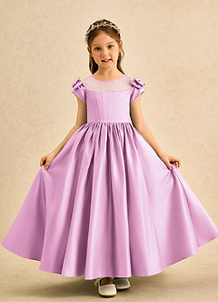 Azazie Toffee Abiti da Ragazza di Fiori Abito Stile Principessa in Raso Opaco Fiocco Rosa Confetto image2