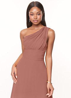 Azazie Ashley Robes de demoiselle d'honneur Robe Trapèze en Mousseline de soie Rayé Rose De Cèdre image5