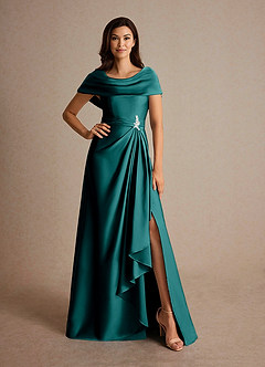 Azazie Branford Mother of the Bride Dresses Peacock A-Line Pleated Stretch Satin Dress image5