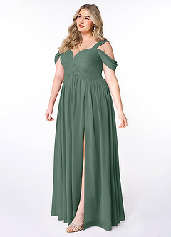Azazie Lianne Bridesmaid Dresses Sea Moss A-Line Off the Shoulder Chiffon Dress image9
