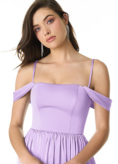 Azazie Morana Bridesmaid Dresses Lilac A-Line Off the Shoulder Stretch Satin Convertible Dress image6