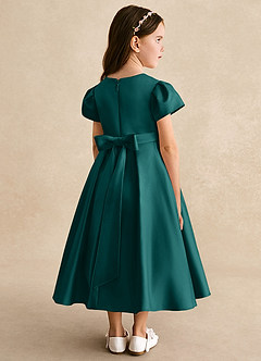 Azazie Princess Flower Girl Dresses Peacock A-Line Pleated Matte Satin Dress image2