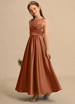 Azazie Ducky Girls Formal Flower Girl Klänningar Klä A-Line i Stretch Satin Plisserad image3