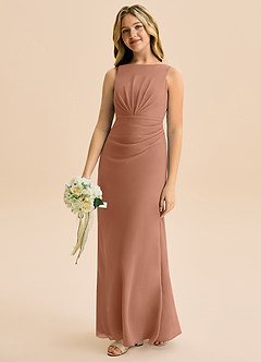 Azazie Floris Junior A-Linie Plissee Chiffon Kleid Bronzer image1