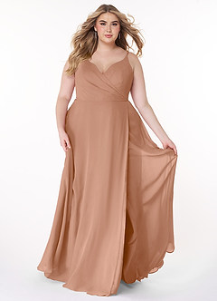 Azazie Lennon Bridesmaid Dresses Champagne Rose A-Line Lace Chiffon Dress image7