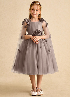 Azazie Staria Blumenmädchenkleider Ballkleid Gestreift Tüll Kleid Taupe image1
